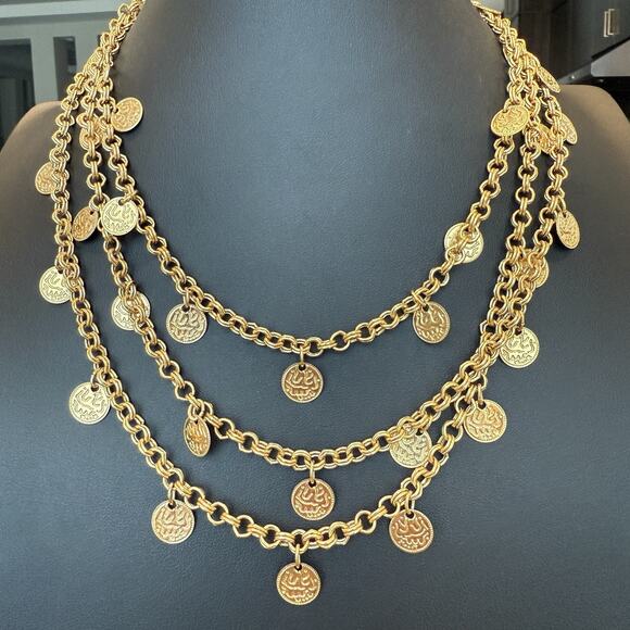 Vintage Faux Coin Dangle Necklace Long 56” Total Length Gold Tone - Picture 1 of 6